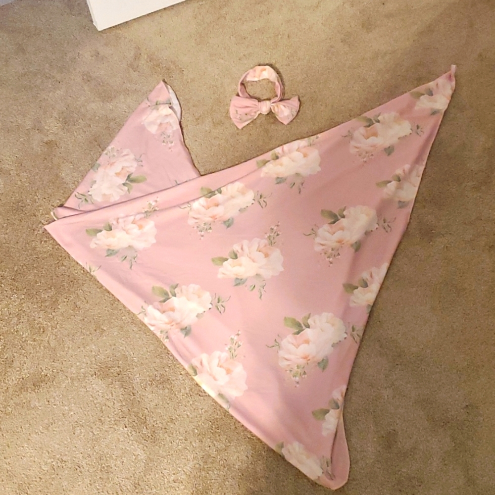 ⭐4 for $25 ⭐Floral baby swaddle blanket with headband